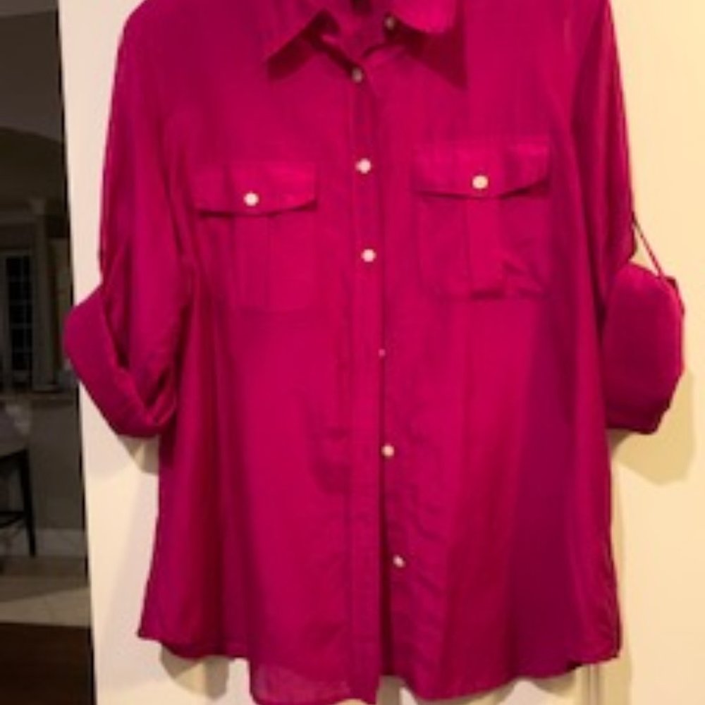 Ralph Lauren Collared Silk Blend Blouse